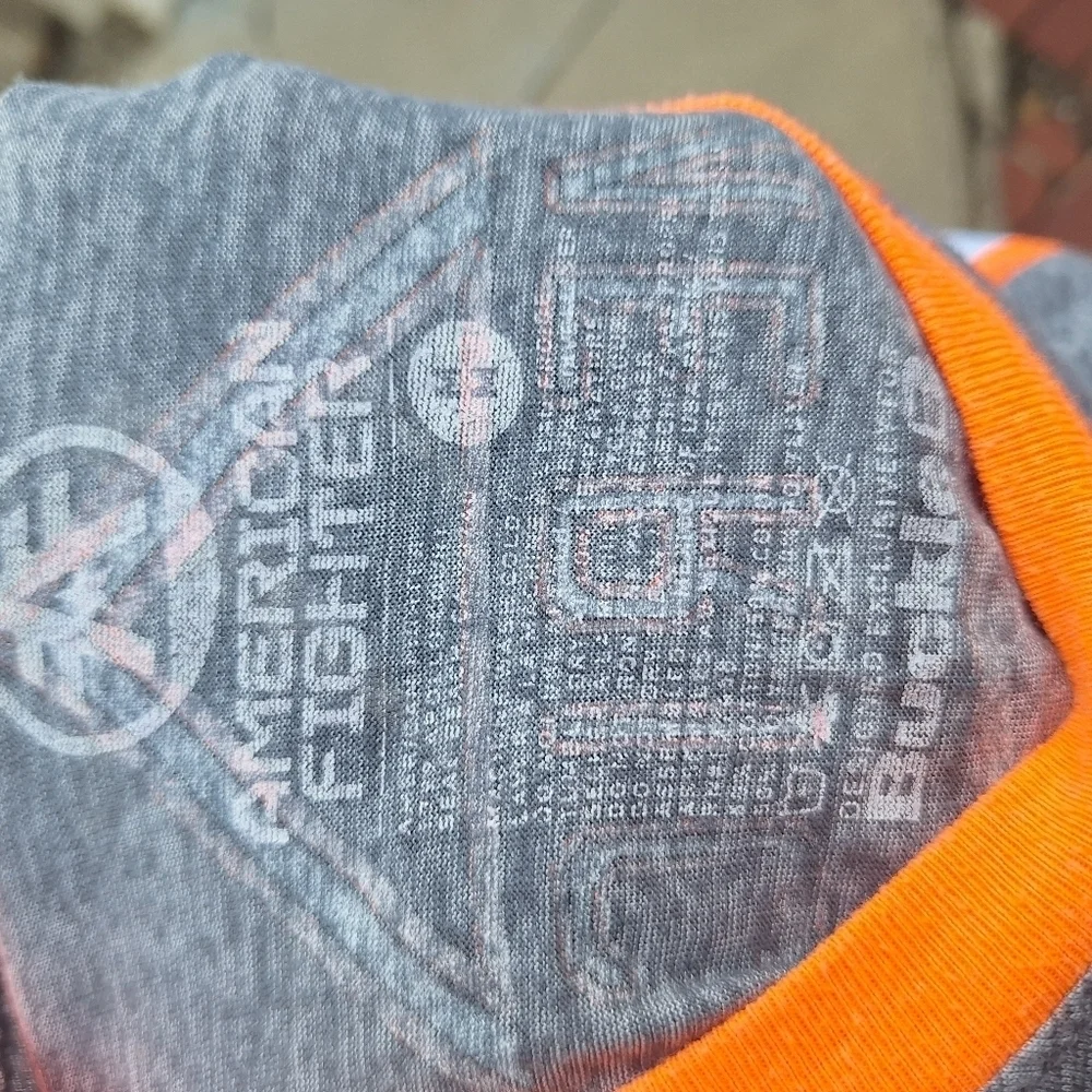 🌟 American Fighter Gray and Orange Long Sleeve Tee Size Medium